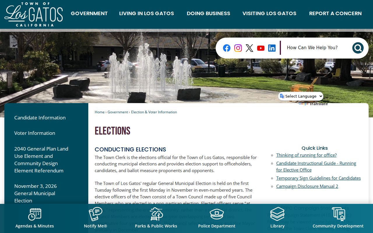 Los Gatos residents directory Town Clerk records access