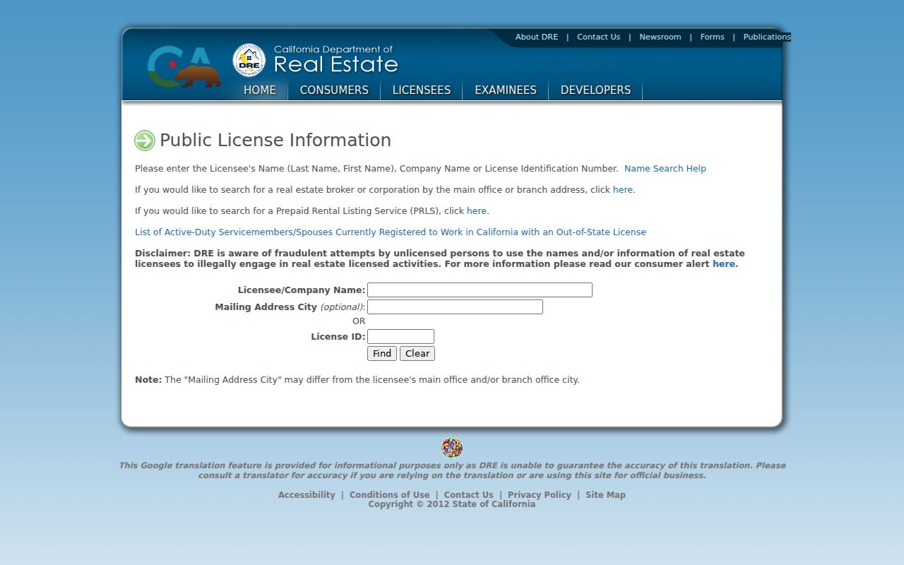 Los Gatos resident lookup California real estate license search
