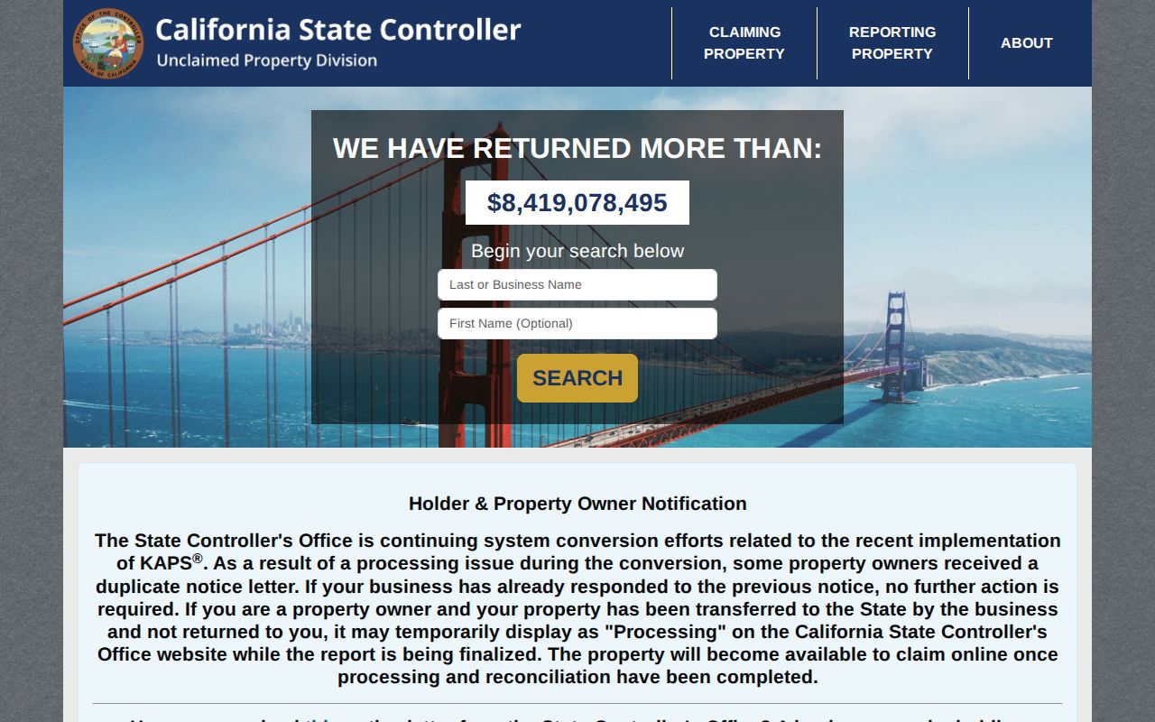 Los Gatos resident lookup California unclaimed property search