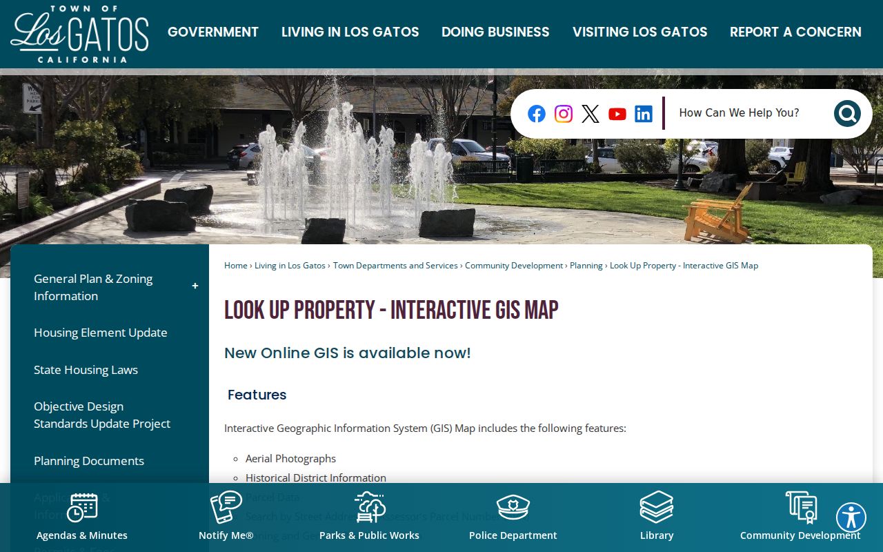 Los Gatos street directory interactive parcel map
