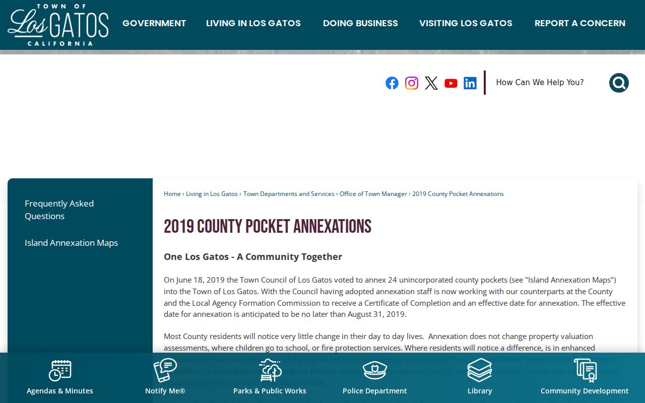 Los Gatos ZIP code directory town annexation map